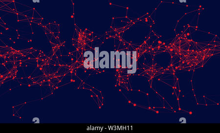 Ligne rouge connecté géométrique et points. La technologie de l'arrière-plan de réseau simple Banque D'Images
