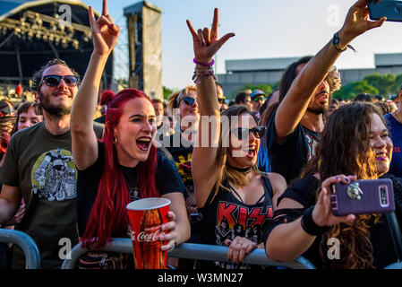 MADRID - 30 juin : la foule lors d'un concert à télécharger (heavy metal music festival) le 30 juin 2019 à Madrid, Espagne. Banque D'Images