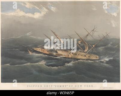 Clipper Ship Comète de New York dans un ouragan au large des Bermudes sur son voyage de New York à San Francisco, l'octr 1852 Banque D'Images