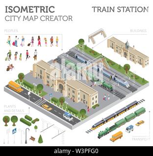 3D isométrique gare et plan de ville éléments constructeur isolé sur blanc. Construire votre propre infographie fer collection. Vector illustration Illustration de Vecteur