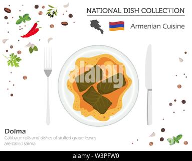 La cuisine arménienne. Plat national de race blanche collection. Dolma isolé sur blanc, infograpic. Vector illustration Illustration de Vecteur