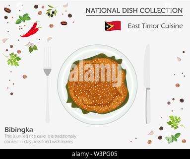 La cuisine au Timor oriental. Collection asiatique plat national. Bibingka isolé sur blanc, infograpic. Vector illustration Illustration de Vecteur