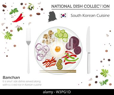 La cuisine coréenne du sud. Collection asiatique plat national. Blaiyan isolé sur blanc, infograpic. Vector illustration Illustration de Vecteur