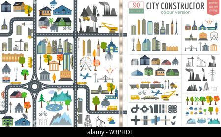 Plan de la ville génératrice. Plan de ville par exemple. Éléments pour la création de votre ville idéale. Version couleur. Modèle sans couture. Vector illustration Illustration de Vecteur