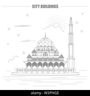 Des bâtiments de la ville modèle graphique. La Malaisie, le Sultan mosquée Putra. Vector illustration Illustration de Vecteur