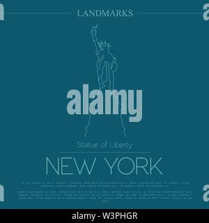 World landmarks. New York. USA. Statue de la liberté. Modèle de graphique. Logos et insignes. Design linéaire. Vector illustration Illustration de Vecteur