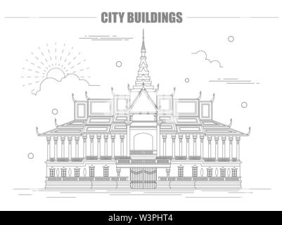 Des bâtiments de la ville modèle graphique. Palais Royal. Le Cambodge. Vector illustration Illustration de Vecteur
