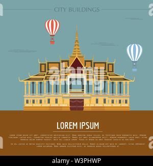 Des bâtiments de la ville modèle graphique. Palais Royal. Le Cambodge. Vector illustration Illustration de Vecteur