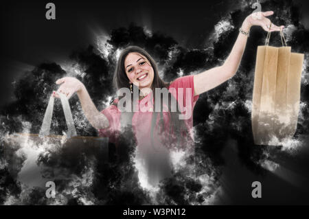 Amélioration de l'image numériquement Happy young female shopper carrying shopping bags Banque D'Images