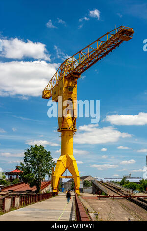 Grue jaune, Cité des chantiers, ile de Nantes, Loire Atlantique, Pays de la Loire, France Banque D'Images