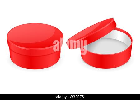 Boîte rouge. Boîte à chapeau rond. Carton vide ouverte et fermée Illustration de Vecteur