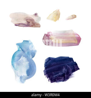 Ensemble de taches bleu et violet aquarelle Banque D'Images