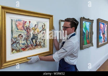 Londres, Royaume-Uni. 17 juillet 2019. L'interrogatoire, 1938, par George Grosz - Brave New Visions : les émigrés qui ont transformé le monde de l'art britannique chez Sotheby's Londres. Crédit : Guy Bell/Alamy Live News Banque D'Images