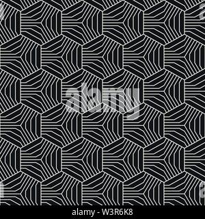 Résumé motif géométrique avec hexagones et de rayures. Seamless Vector de fines lignes de fond. La texture en treillis noir et blanc. Illustration de Vecteur