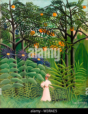 Henri Rousseau, femme marchant dans une forêt exotique, peinture d'art primitif, 1905 Banque D'Images