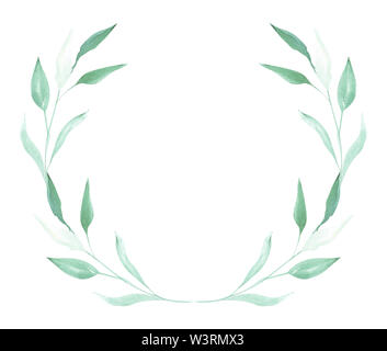 Illustration de l'aquarelle dessin les éléments de décoration de plantes vertes et de feuilles dans la forme d'images sur un fond blanc. Banque D'Images