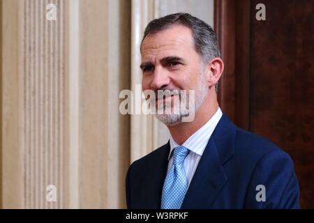 Madrid, Espagne. 17 juillet, 2019. Madrid, Espagne ; 07/17/2019.Felipe VI, Roi d'Espagne reçoit dans un véritable public les étudiants participant à la XIVE édition de la 'Becas Europa' programme de l'université Francisco de Vitoria, à Zarzuela Palace Crédit : Juan Carlos Rojas/Photo Alliance | utilisée dans le monde entier/dpa/Alamy Live News Banque D'Images