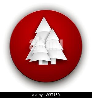 Les arbres de Noël de papier sur un fond rond rouge. Illustration de Vecteur