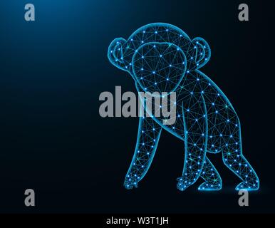 Un singe, modèle poly faible résumé animale africaine, primate graphiques wireframe polygonale vector illustration sur fond bleu foncé Illustration de Vecteur