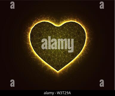 Le symbole de coeur magic poly faible, modèle polygonal amour wireframe vector illustration sur fond jaune foncé Illustration de Vecteur