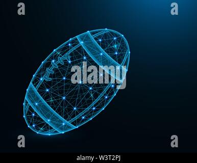 Ballon de Rugby low poly jeu de sport, modèle abstract graphics, le football américain, wireframe polygonale vector illustration sur fond bleu foncé Illustration de Vecteur
