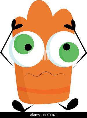 Une folie monstre orange avec de grands yeux verts, Scénario, dessin en couleur ou d'illustration. Illustration de Vecteur