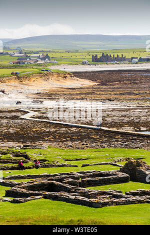 La Brough de Birsay un ancien Picte et plus tard la colonisation scandinave sur une île au large de la partie continentale de marée Orcades, Ecosse, Royaume-Uni. Banque D'Images