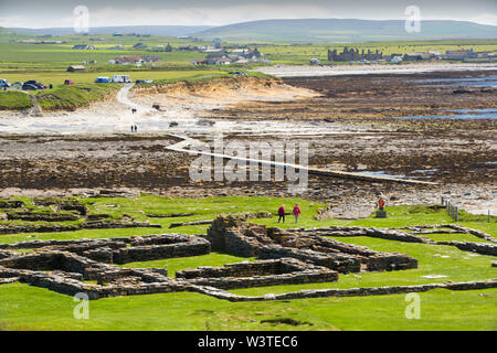 La Brough de Birsay un ancien Picte et plus tard la colonisation scandinave sur une île au large de la partie continentale de marée Orcades, Ecosse, Royaume-Uni. Banque D'Images