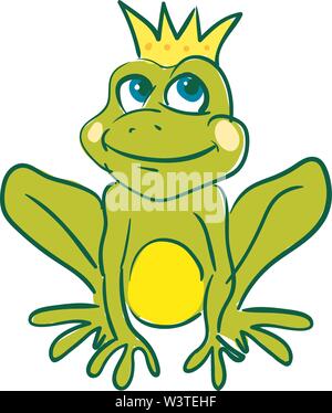 Une caricature d'un roi grenouille avec une couronne d'or, Scénario, dessin en couleur ou d'illustration. Illustration de Vecteur