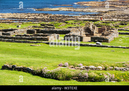 La Brough de Birsay un ancien Picte et plus tard la colonisation scandinave sur une île au large de la partie continentale de marée Orcades, Ecosse, Royaume-Uni. Banque D'Images