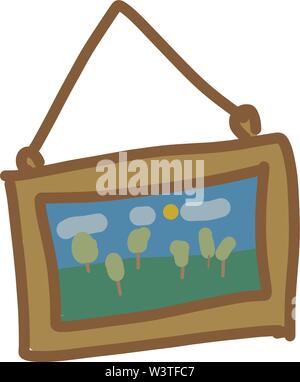 Un cadre photo suspendu au mur avec un décor naturel, Scénario, dessin en couleur ou d'illustration. Illustration de Vecteur