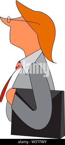 Un ancien homme d'affaires avec un fichier dans sa main portant une cravate rouge, Scénario, dessin en couleur ou d'illustration. Illustration de Vecteur