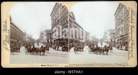 Grover Cleveland et Adlai Stevenson conduire sur Pennsylvania Avenue, Washington, USA, carte stéréo, J.F. Les éditeurs Jarvis, vendu par Underwood & Underwood, 1893 Banque D'Images