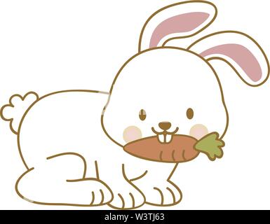 Bunny de manger une carotte, illustration, vecteur sur fond blanc. Illustration de Vecteur