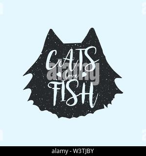 Les chats aiment pêcher mignon ou fun t-shirt print design, concept avec devis, inscription. Style hippie affiche avec le lettrage sur la silhouette des animaux. Vecteur. Illustration de Vecteur