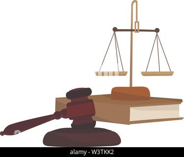 Gavel et échelles sur un livre, illustration, vecteur sur fond blanc. Illustration de Vecteur