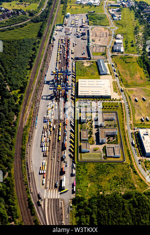 Photographie aérienne de la logistique idéal Hohenbudberg Logport III, Logport Hohenbudberg appartenant au Port de Duisburg, Duisport dans Duisburg-Hoh Banque D'Images