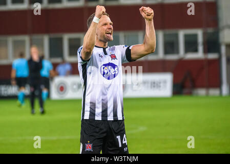 Riga, Lettonie. 17 juillet 2019. Dane Massey, après avoir gagner à des sanctions, au cours de la Ligue des Champions de l'UEFA 1er tour 2nd leg match de football entre Riga et DUNDALK FC FC. Stade Skonto Riga, Crédit : Gints Ivuskans/Alamy Live News Banque D'Images