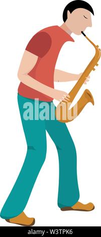 Man playing saxophone. illustration vectorielle, sur fond blanc. Illustration de Vecteur