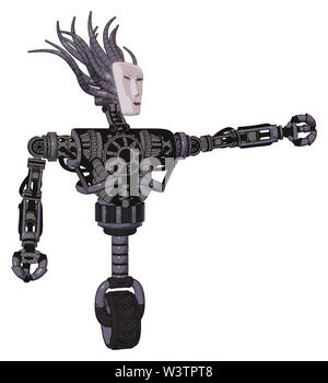Cyborg contenant des éléments : masque de Visage humanoïde, lourd haut de la poitrine, pas de poitrine, roue monocycle. Matériau : métal lavande clair. Situation :... Banque D'Images
