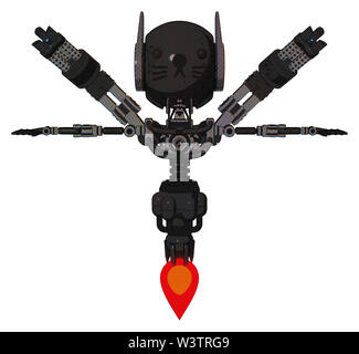 Mech contenant des éléments : tête à tête ronde, winglets, lumière, exoshielding poitrine minigun retour assemblée générale, pas de poitrine, la propulsion par réaction, visage de chat. Banque D'Images