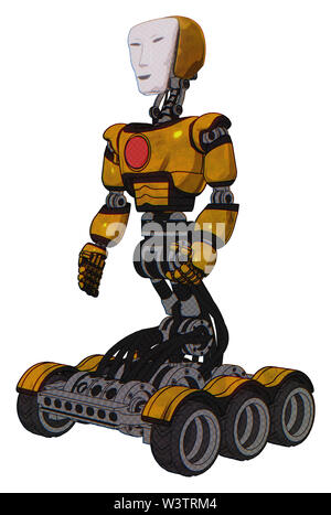 Contenant des éléments Cyborg humanoïde : masque de visage, de la lumière, exoshielding la poitrine poitrine rouge bouton, six-roues de base. Matériau : jaune de construction usés. Banque D'Images