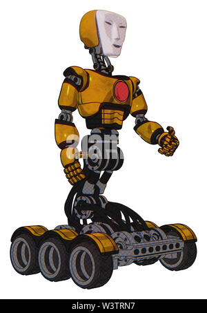Contenant des éléments Cyborg humanoïde : masque de visage, de la lumière, exoshielding la poitrine poitrine rouge bouton, six-roues de base. Matériau : jaune de construction usés. Banque D'Images