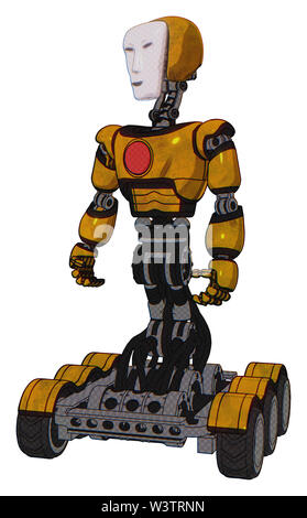 Contenant des éléments Cyborg humanoïde : masque de visage, de la lumière, exoshielding la poitrine poitrine rouge bouton, six-roues de base. Matériau : jaune de construction usés. Banque D'Images