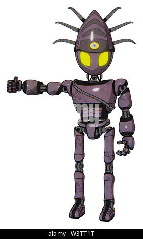 Les éléments contenant de l'automate : gris style Alien head, yeux jaunes, globe oculaire, de la lumière de l'état de créature, exoshielding poitrine ceinture câble ultra-léger, pied... Banque D'Images