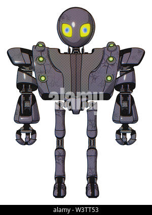Bot contenant des éléments : gris style Alien head, yeux jaune bleu avec des élèves, le haut de la poitrine lourde, lourde poitrine mech, embases, baie verte... Banque D'Images