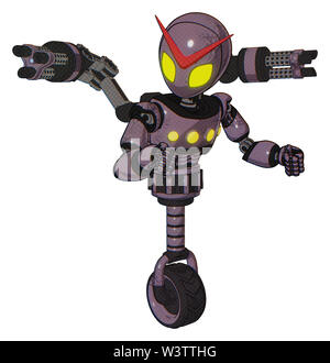 Les éléments contenant de l'automate : gris style Alien head, yeux jaunes, de la lumière, exoshielding poitrine poitrine jaune lumineux, minigun retour assemblée générale, monocycle... Banque D'Images