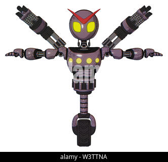 Les éléments contenant de l'automate : gris style Alien head, yeux jaunes, de la lumière, exoshielding poitrine poitrine jaune lumineux, minigun retour assemblée générale, monocycle... Banque D'Images