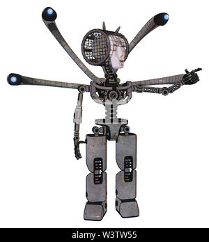 Bot contenant des éléments : masque Visage humanoïde, conception spiralée, light blue, exoshielding poitrine-eye cam tentacules de câble, pas de poitrine, prototype... Banque D'Images