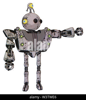 Cyborg contenant des éléments : ovale large tête, beady yeux noirs, minibot ornement, le haut de la poitrine lourde, lourde poitrine mech, embases, baie verte... Banque D'Images